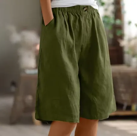 Norielle dámské lněné kraťasy volné khaki