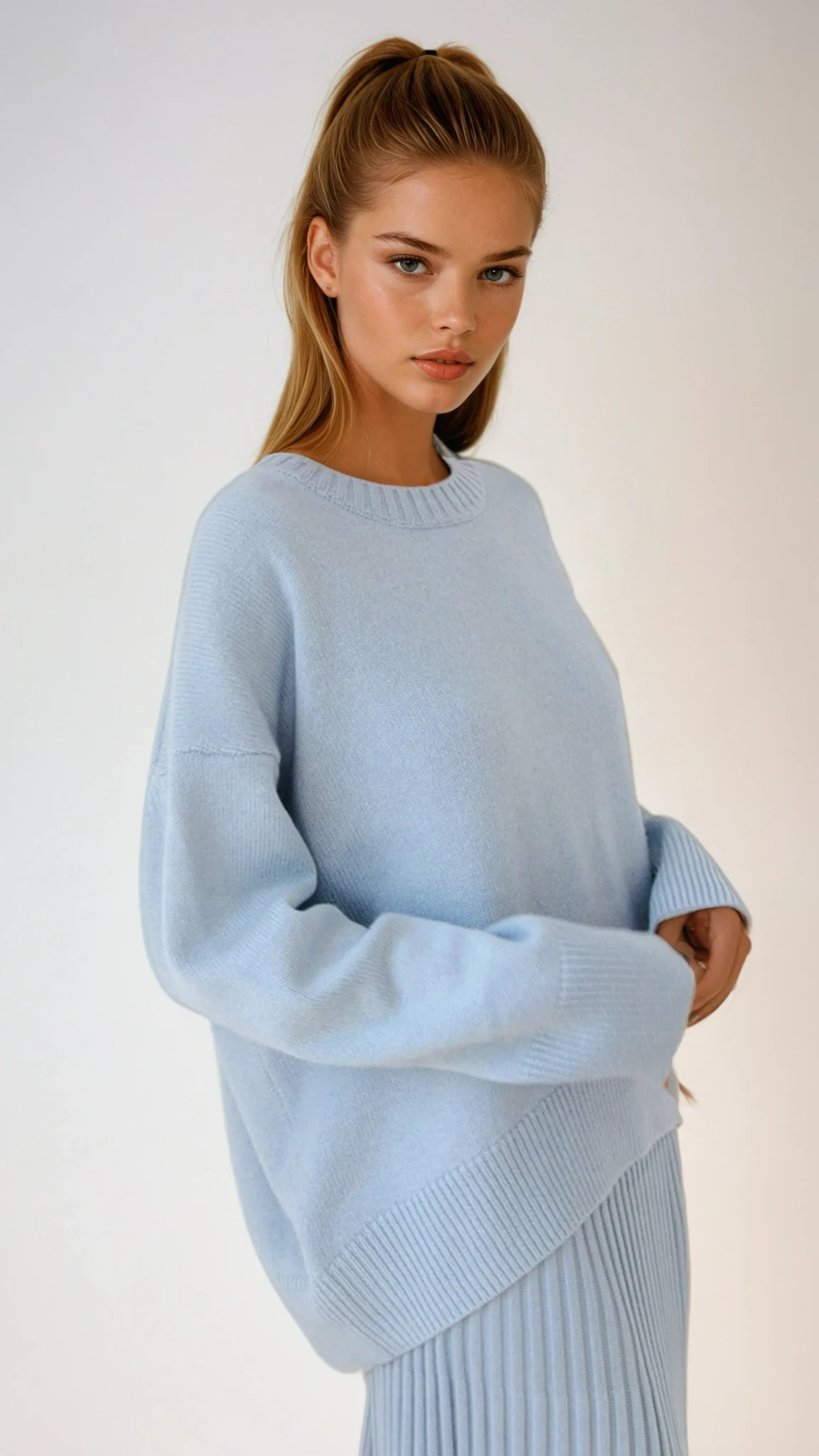 Norielle svetr oversize s rozparky modrobílý