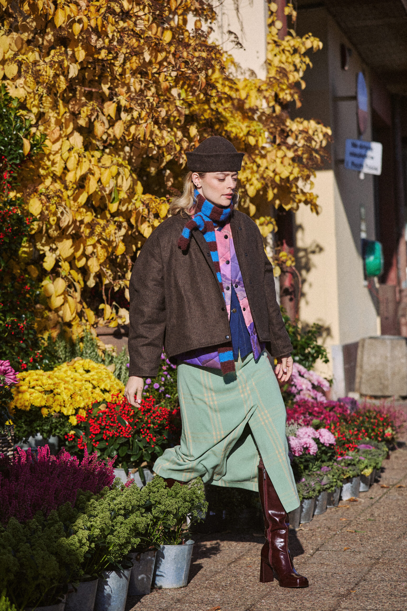Aurelia & Zwei Frauen Wide Stripes šála mohérová indigo-čokoládová