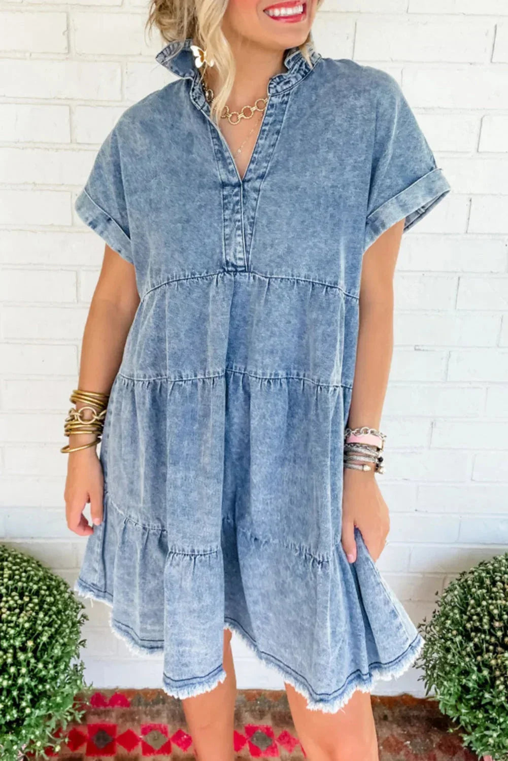 Norielle Denim krátké košilové šaty denimové s kapsami