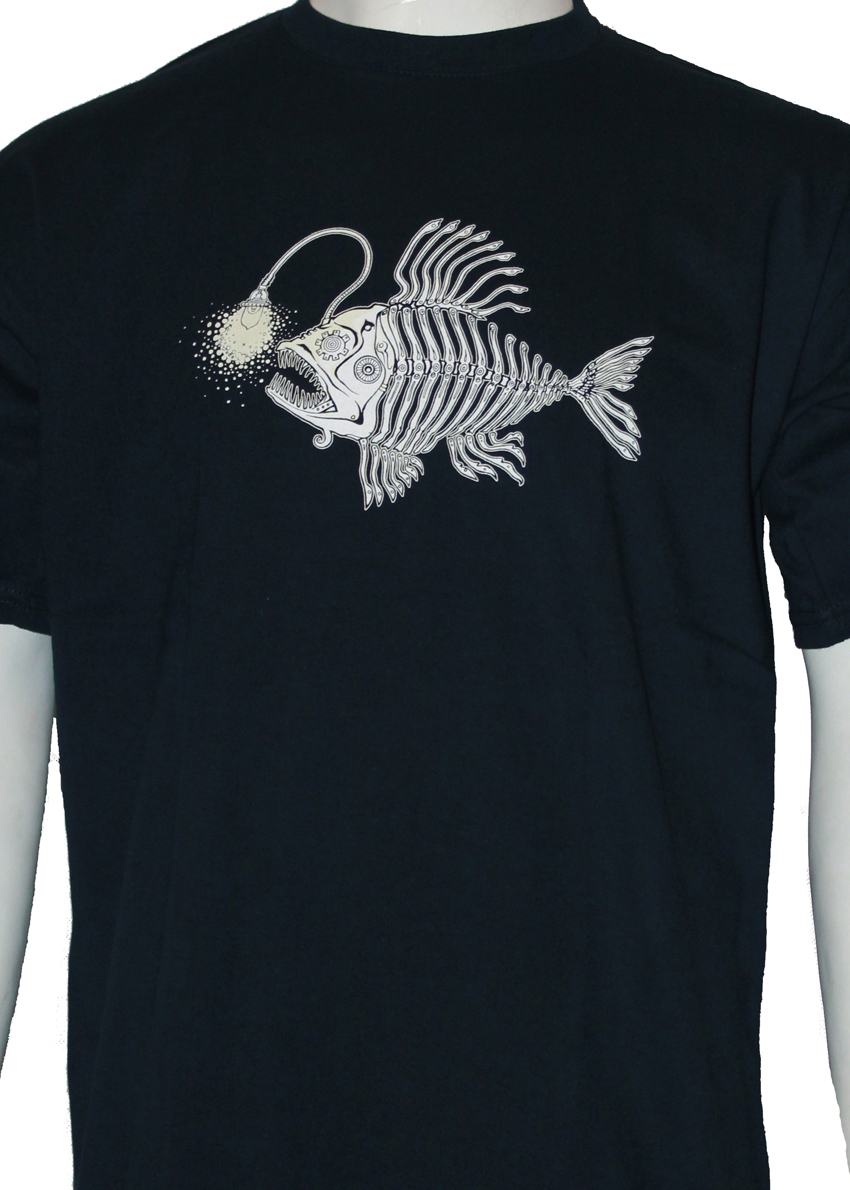 Alien DNA Lantern Fish tričko navy svítící potisk