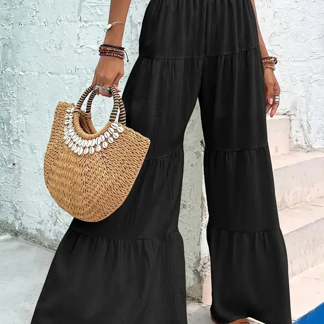 Norielle široké boho kalhoty s volány černé letní