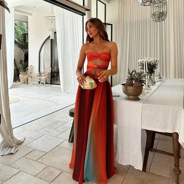 Norielle Bustier maxi šaty multicolore dlouhé pruhované