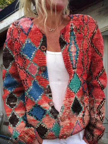 Norielle květovaný pletený cardigan zelený na knoflíky