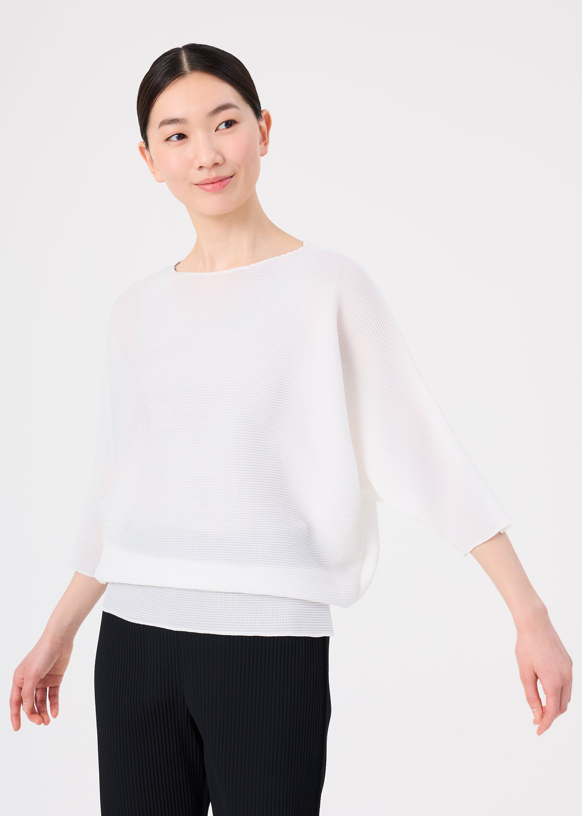 me Issey Miyake Dolman Stretch Pleats top černá 7/8