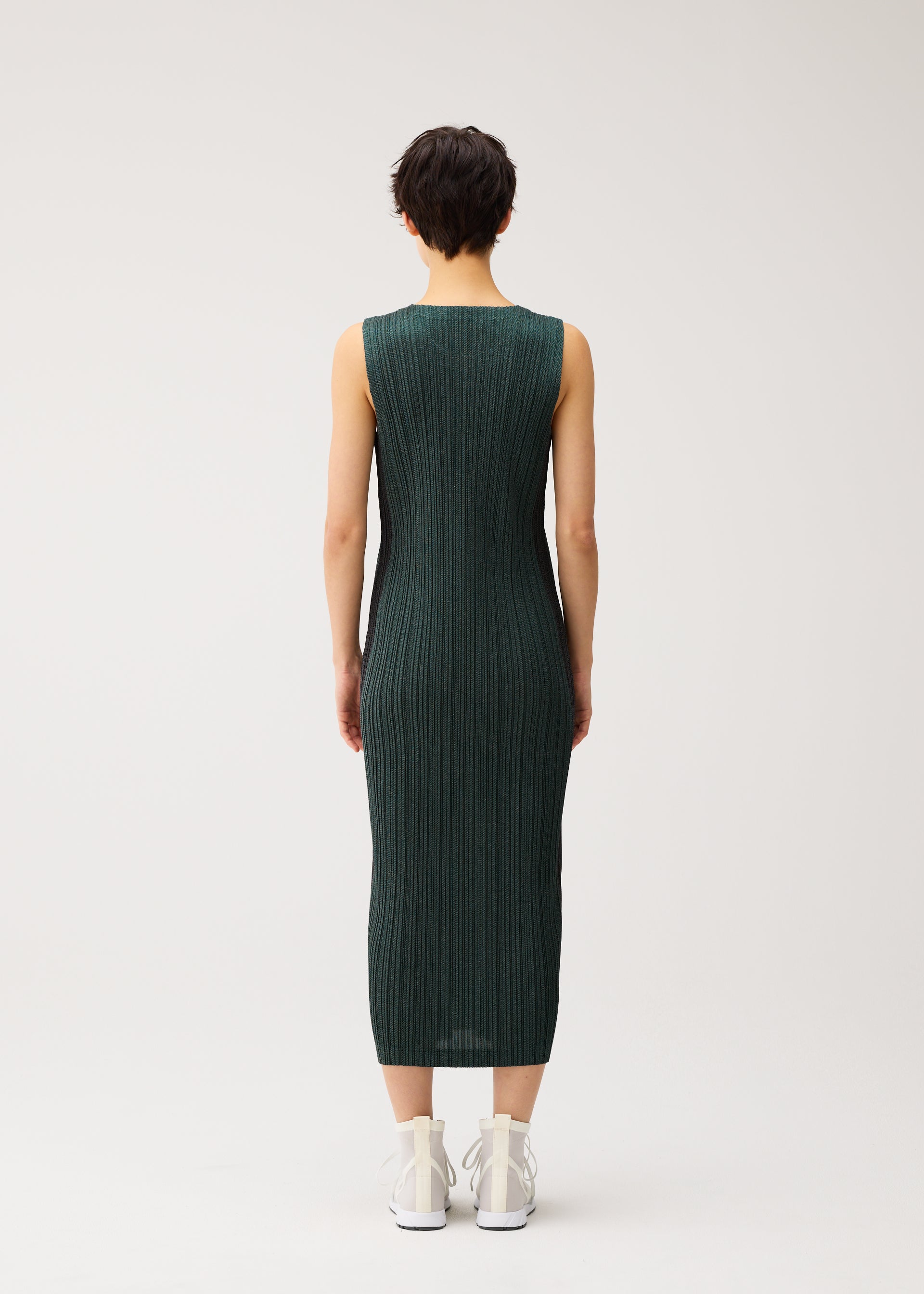 Pleats Please Issey Miyake Cotton Denim šaty tmavě zelené