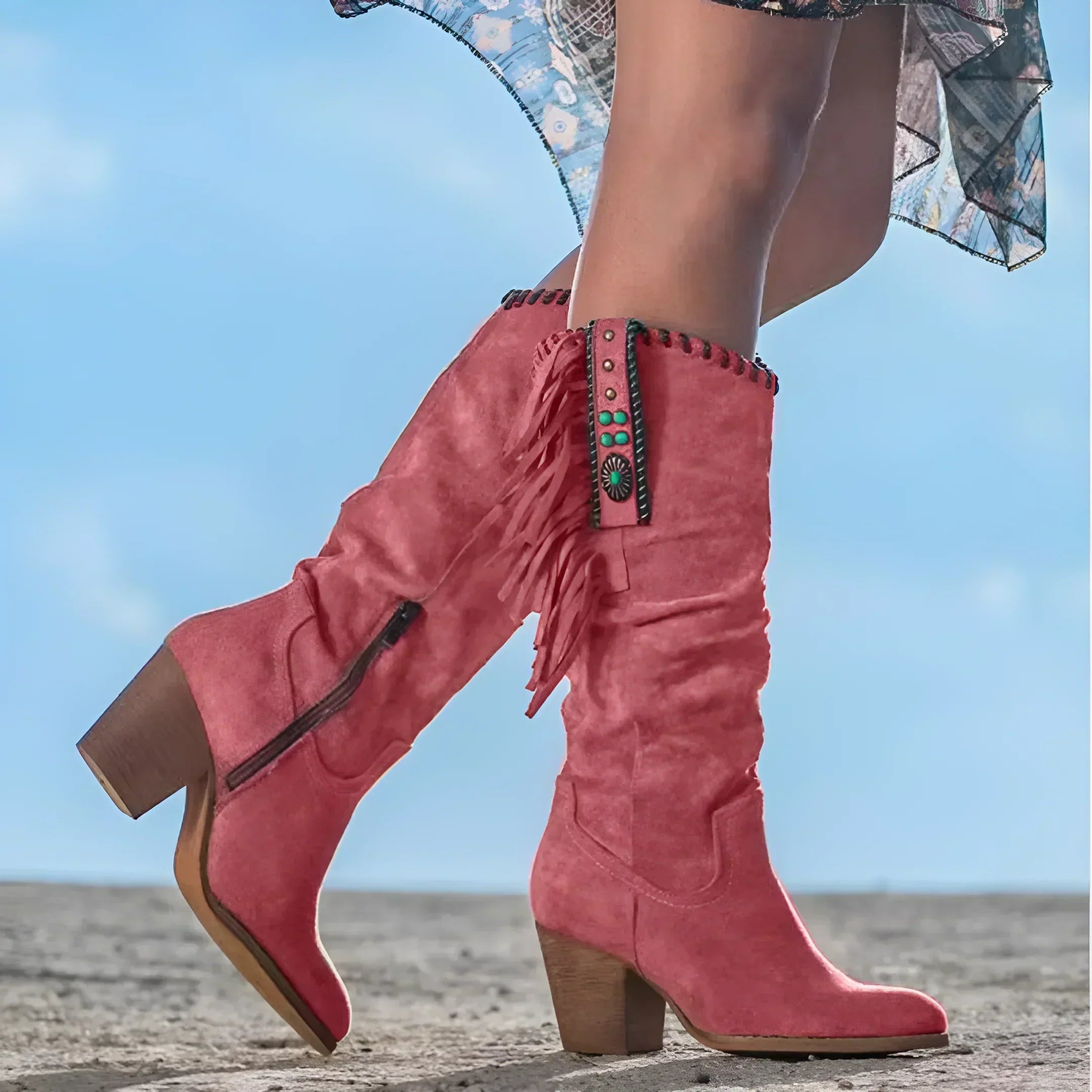 Norielle western kozačky s třásněmi hnědá