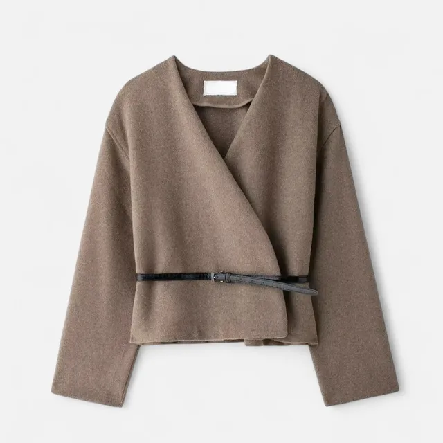 Norielle elegantní zavinovací svetr s páskem khaki