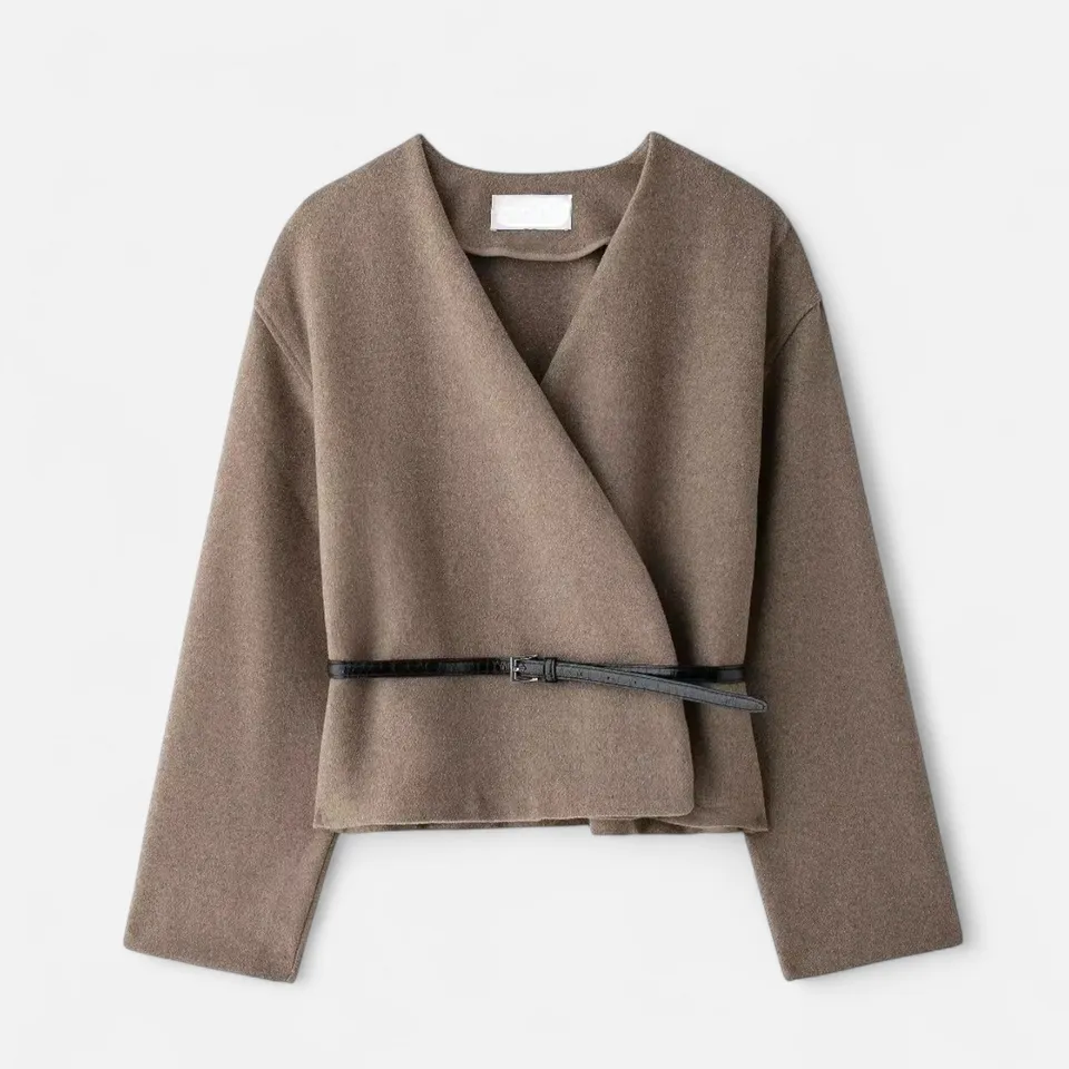 Norielle elegantní zavinovací svetr s páskem khaki