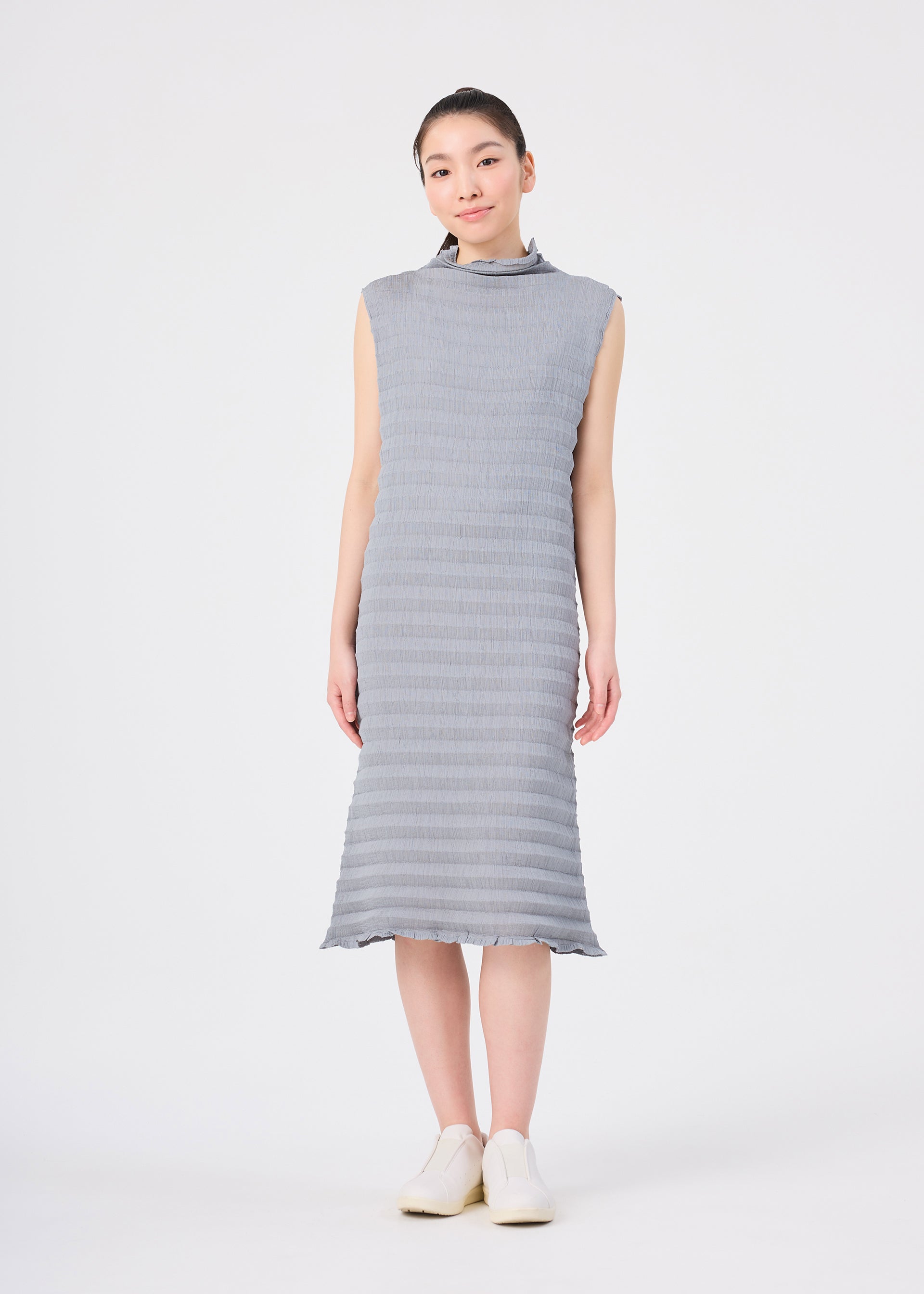 Issey Miyake Accordion See-Through Crepe šaty šedá průsvitné