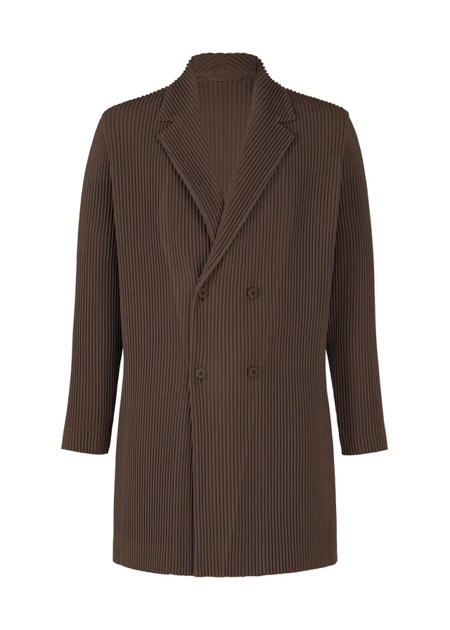 Issey Miyake Kersey Pleats sako hnědé dlouhé
